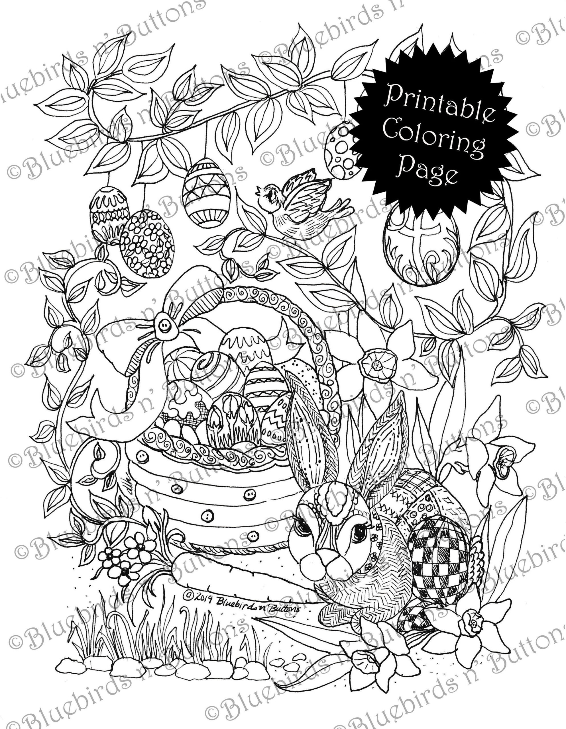 Coloring Page - Printable Coloring Page - April Coloring - Easter Coloring Page - Download - Adult Coloring Page - Kids Coloring Pages - Fun intended for Easter Printable Coloring Pages For Adults