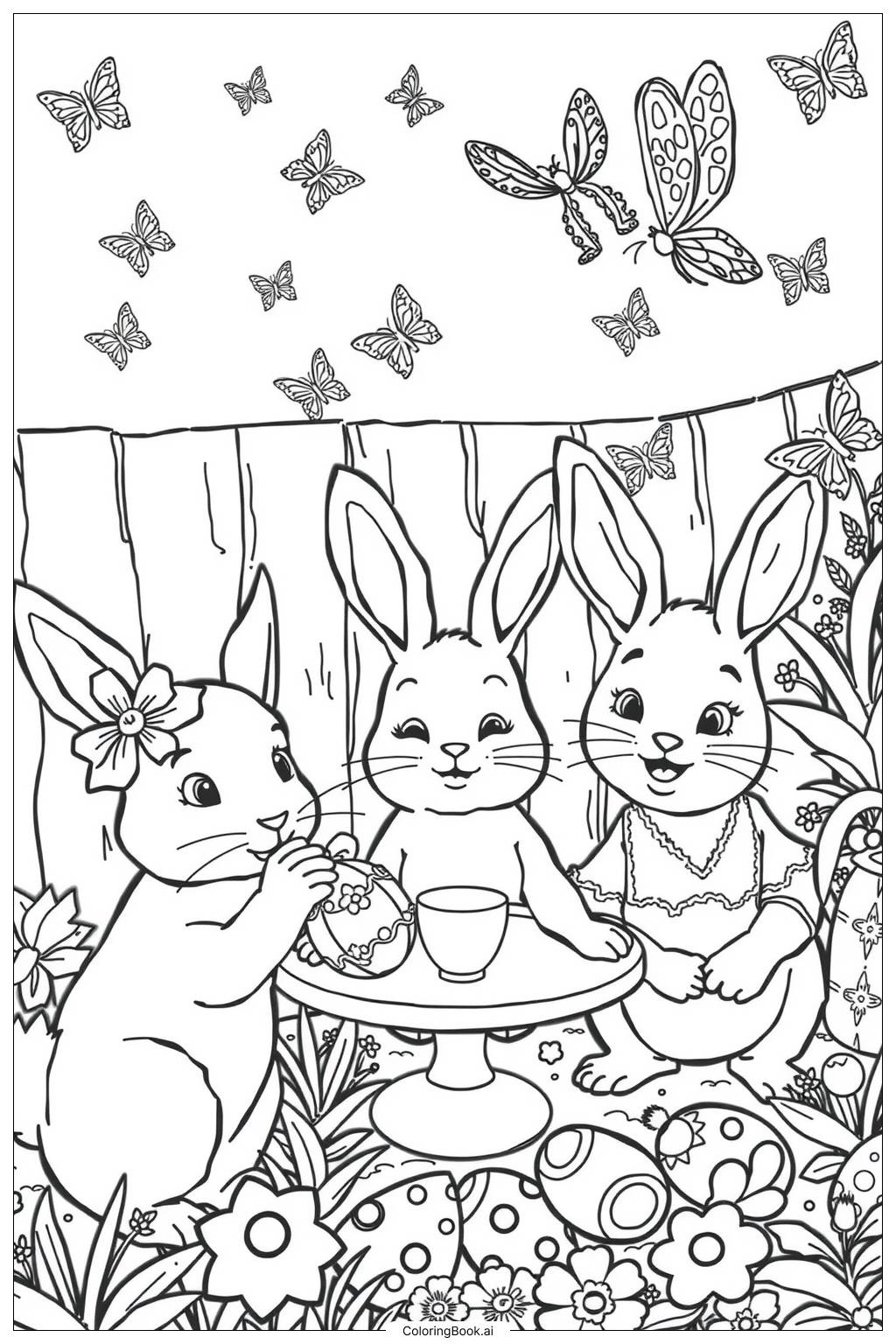 Easter Bunny Garden Party-2 Coloring Page (Free Pdf&amp;amp;Png Printable) for Coloring Pages Printable 2 Easter Bunnies