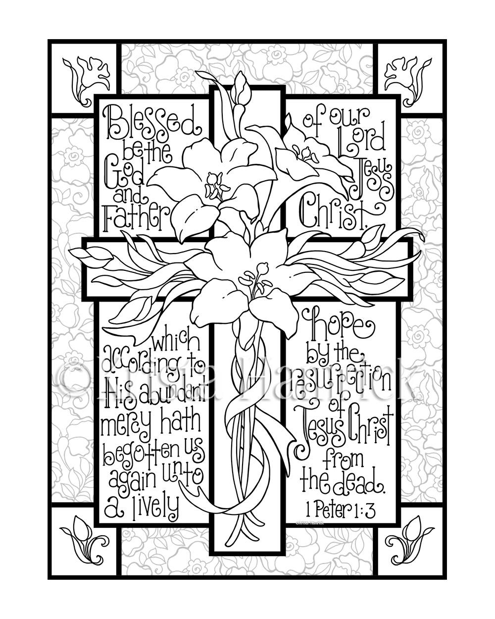 Easter Lily Cross Coloring Page In Two Sizes: 8.5X11, Bible intended for Printable Coloring Pages of Easter Occording to the Bible