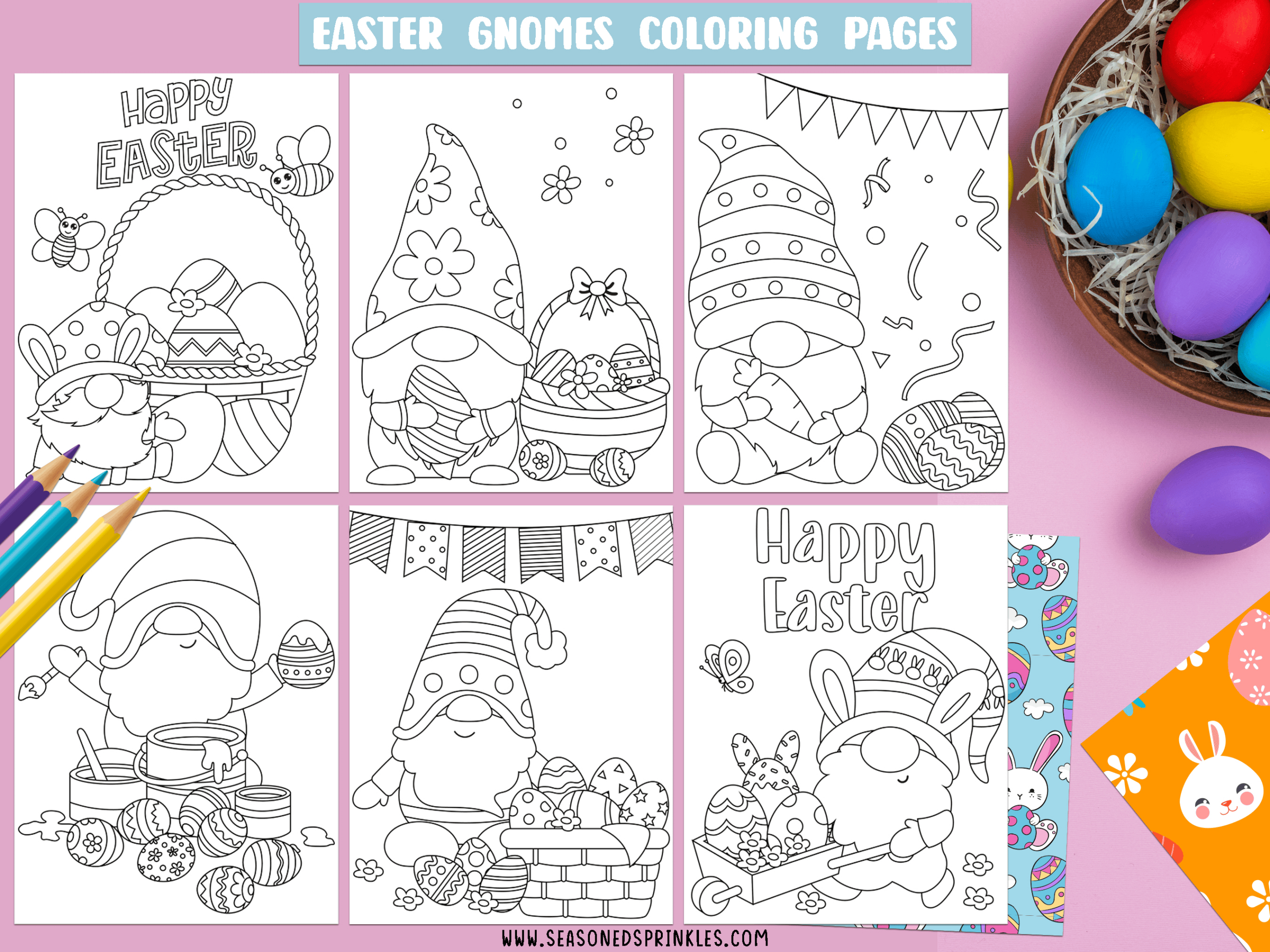 Free Easter Gnomes Coloring Pages - Seasoned Sprinkles intended for Free Printable Easter Gnome Coloring Pages