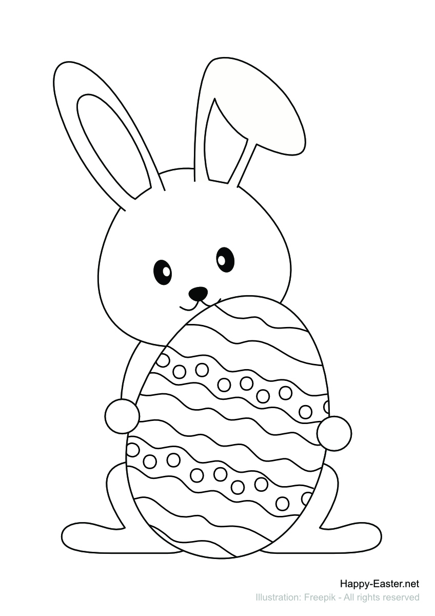 Free Printable Coloring Page | Cute Bunny With Decorated Egg intended for Free Printable Cute Free Printable Easter Coloring Pages