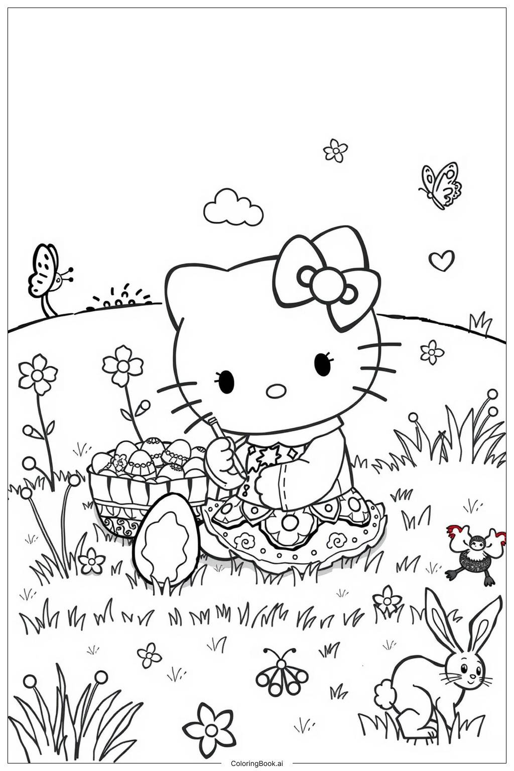 Hello Kitty Celebrating Easter With Eggs Coloring Page (Free throughout Hello Kitty Easter Coloring Pages Printable