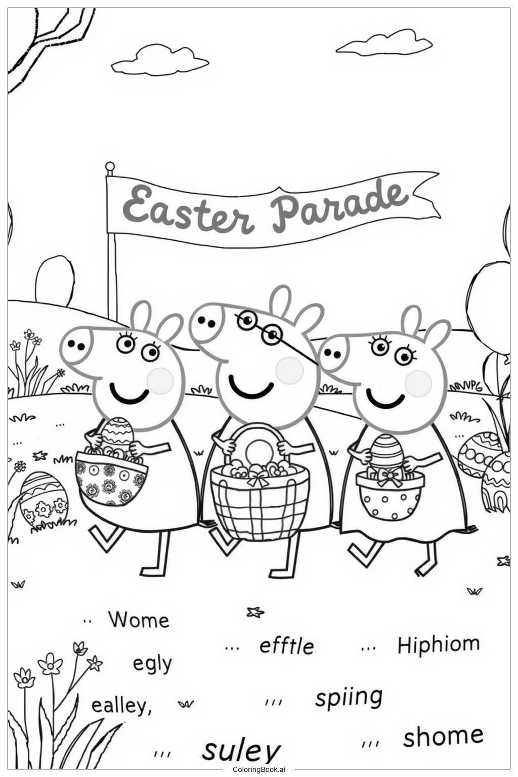 Peppa Pig Easter Parade With Decorated Eggs Coloring Page (Free pertaining to Printable Peppa Pig Easter Coloring Pages